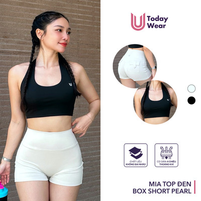 Set bộ đồ tập gym yoga nữ áo bra Mia Top đen mix quần Box Short pearl Today U Wear thể thao