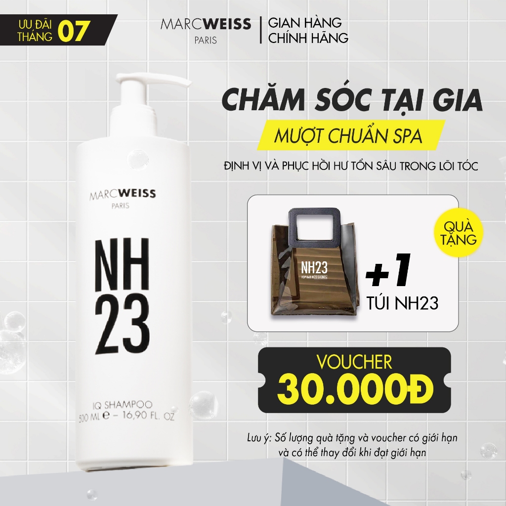 Dầu gội NH23 IQ SHAMPOO 500ml hỗ trợ cung cấp độ ẩm, dưỡng chất, giúp bóng mượt cho tóc hư tổn dàn