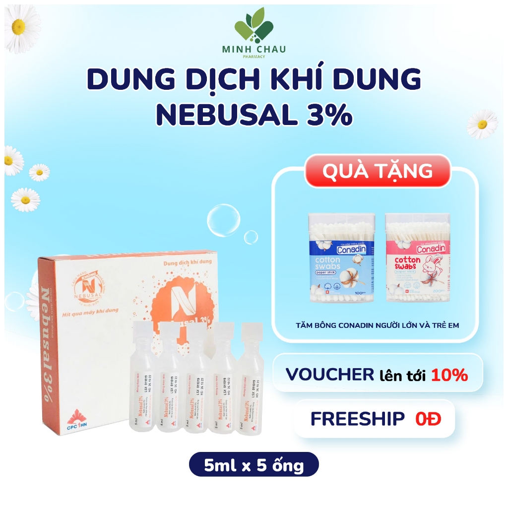 Dung Dịch Khí Dung Làm Sạch Đường Thở Mũi, Họng, Lỏng Dịch Tiết NEBUSAL 3% Hộp 5 ống