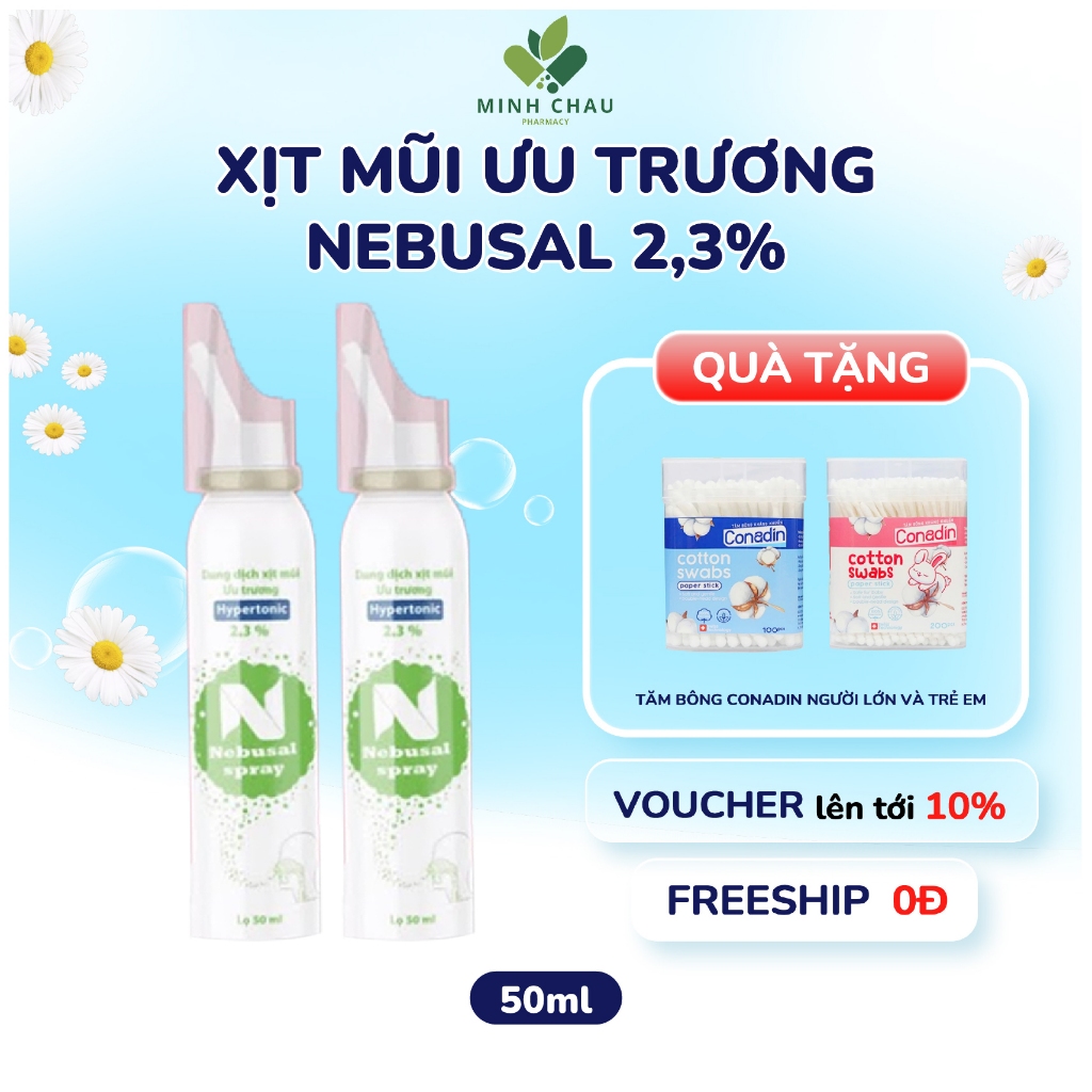 Dung Dịch Xịt Mũi Ưu Trương Nebusal 2.3% Cho Bé Từ 3 Tuổi Giảm Nghẹt Mũi, Sổ Mũi 50ml