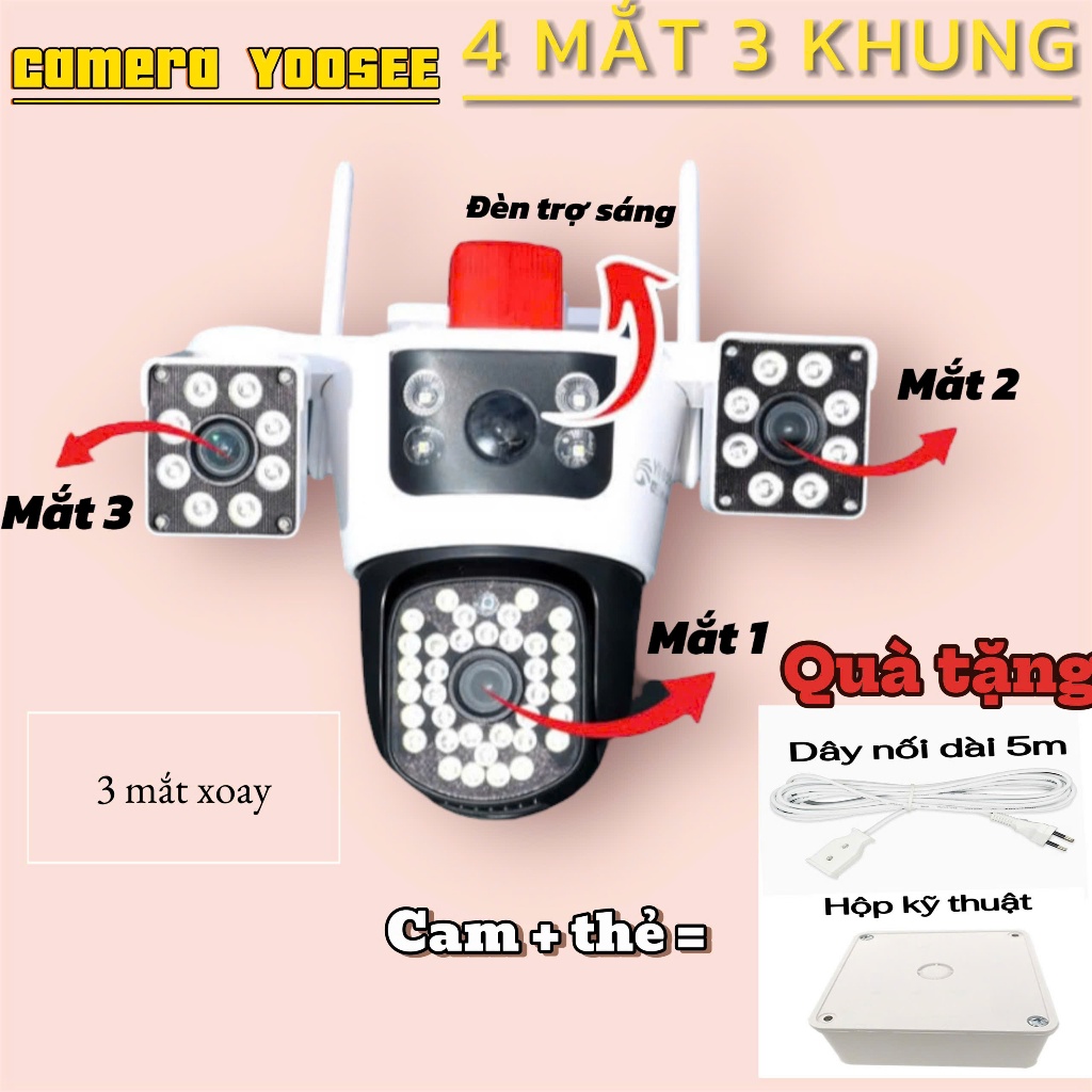 Camera Yoosee 4 MẮT W950/F54 Xem 3 MÀN HÌNH MÁY BAY ĐỘC LẬP FHD,đầy đủ tính năng