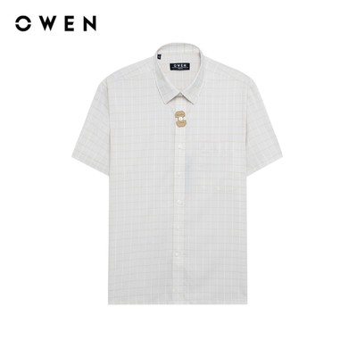 Owen - Áo sơ mi ngắn tay Body Fit AB250068NT màu Be nhạt chất liệu Bamboo poly