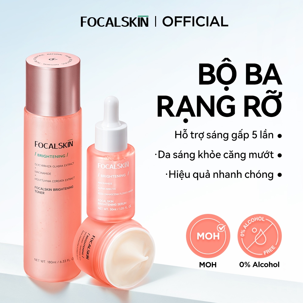 Toner Serum + Serum + Kem Dưỡng Trắng Da FOCALSKIN VC + Niacinamide B3 + α Arbutin Giảm Thâm Mụn Nám