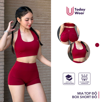 Set bộ đồ tập gym yoga nữ áo bra Mia Top đỏ mix quần Box Short đỏ Today U Wear thể thao