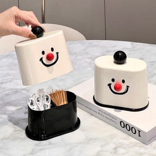 Hộp Đựng Tăm Xỉa Răng 2 Ngăn Chú Hề- Hộp Đựng Tăm Bông 2 Ngăn Có Nắp Hình Chú Hề Decor Cực Đẹp