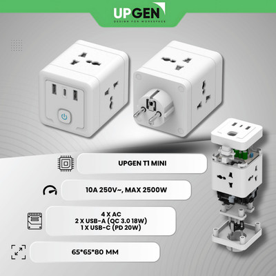 Ổ Chia Điện Đa Đăng Upgen T1 Mini - USB TypeC Tích Hợp Sạc Nhanh 20W - An Toàn, Chống Cháy 750°C