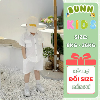  Set sơmi đũi trắng Bonnie vải đũi mềm mịn dành cho bé trai từ 8-26kg bé mặc đi chơi,đi học B1991B 