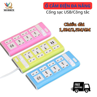 Ổ Cắm Điện USB Đa Năng MOBRIX Cao Cấp Chống Giật Dài 4m, 2 Cổng Cắm USB Chốt An Toàn Tiện Dụng