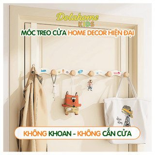  Móc treo cửa kim loại nút gỗ DolaHome Kids chịu lực treo quần áo đồ dùng không cần khoan tường 