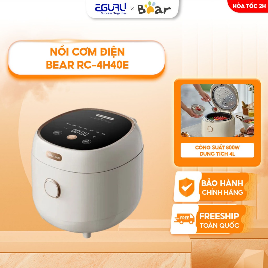 Nồi Cơm Điện 1.5L Bear RC-4H40E | 800W - Chống Dính 5 Lớp - 6 Chế Độ Nấu | BH Chính Hãng 18 Tháng