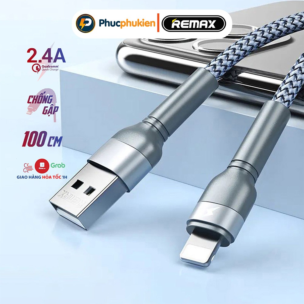 Dây sạc 2m chính hãng Remax 124i hỗ trợ sạc 2.4A dành cho 14 pro max trở xuống Phúc Phụ Kiện Remax