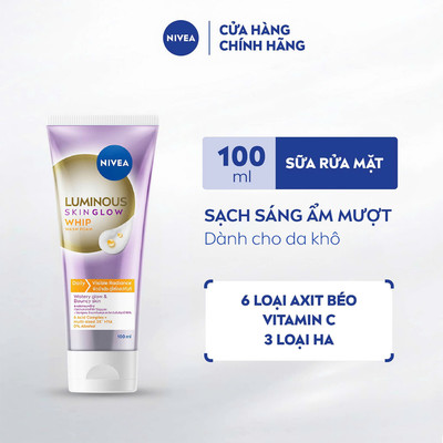 Sữa Rửa Mặt NIVEA Luminous Skin Glow Whip Wash Foam Sạch Sáng Ẩm Mượt 100ml - 98762