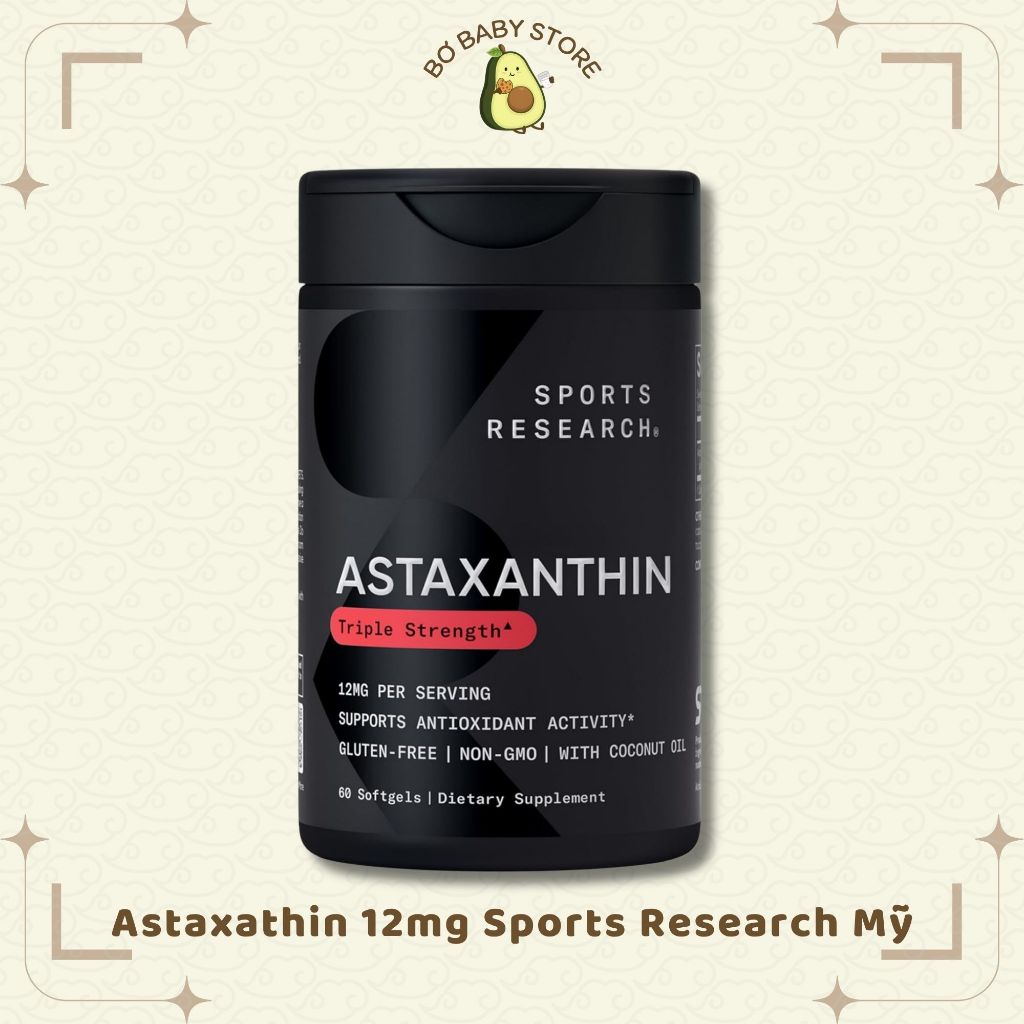 Viên uống Astaxanthin Sports Reserach 12mg 60 viên Mỹ (BAY AIR - ĐỦ BILL)