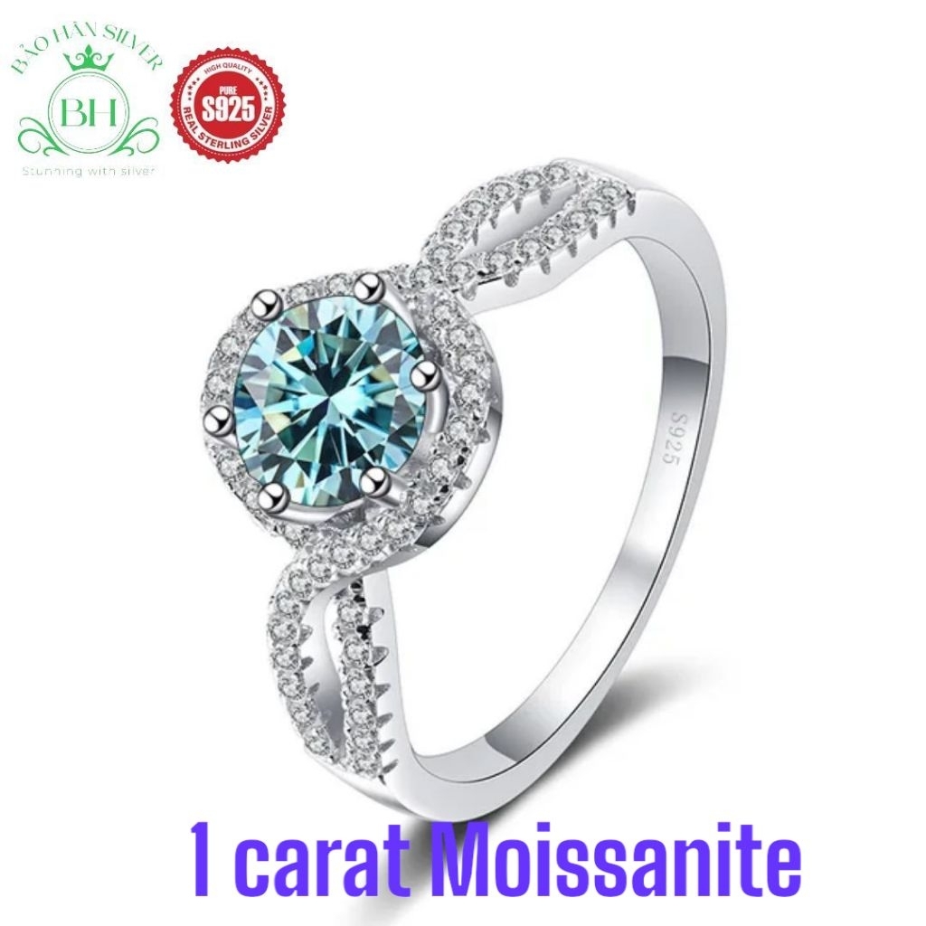 Moissanite 6.5ly 1carat Nhẫn bạc nữ Moissanite nhẫn kim cương Moissanite bạc 925 nhẫn cầu hôn bạc nh