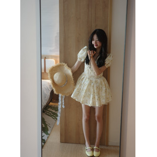 🌼 Joella: Marigold Dress - Váy Babydoll Hoa Nhí Tay Bồng