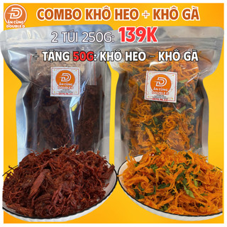   TẶNG 50G  COMBO 2 TÚI 250G Khô Heo Cháy Tỏi Khô Gà Lá Chanh DoubleD Food Thịt Gà Lợn Tươi Ăn Thơm Dai Ngon Đậm Vị 