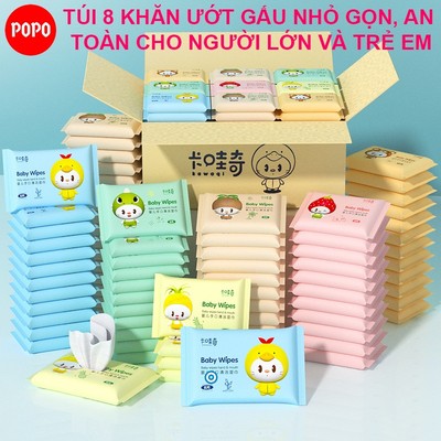 Khăn giấy ướt POPO nhỏ gọn, an toàn cho trẻ em, người lớn sử dụng, vải dày dặn, đóng gói chắc chắn