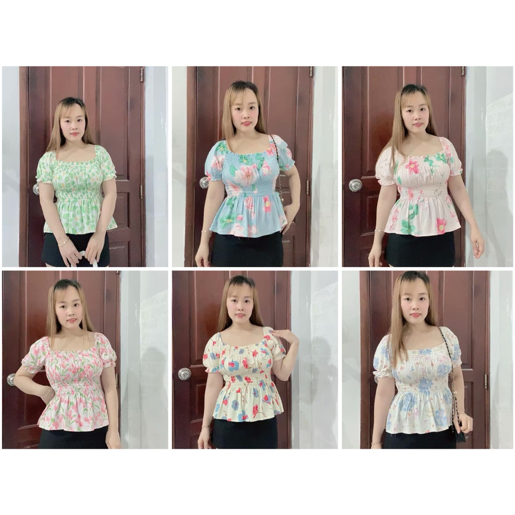 Áo kiểu baby doll họa tiết hoa bo thun thời trang Gloria shop