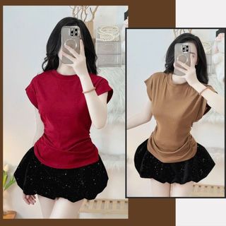 ẢNH THẬT Áo tay hến cổ tròn basic dáng Hàn Quốc áo thun nữ from vừa trẻ trung chất tổ ong thoáng mát