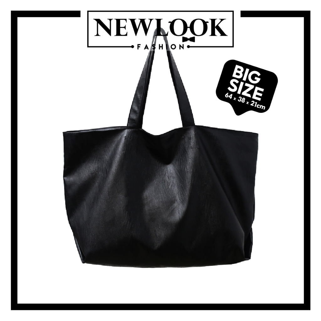 ★ TÚI TOTE SIÊU TO DA PU ĐEN TRƠN DU LỊCH THỂ THAO UNISEX NAM NỮ ( 64 x 38 x 21cm )