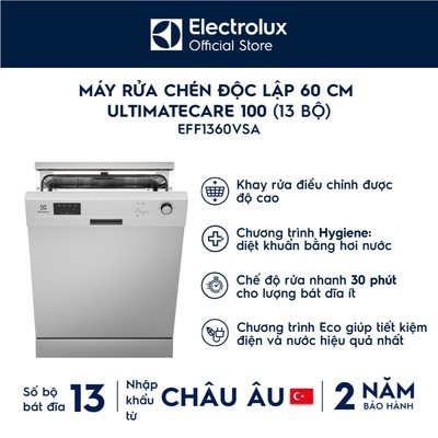 Free giao lắp - Máy rửa chén độc lập Electrolux 60 cm UltimateCare 100 cho 13 bộ chén đĩa EFF1360VSA