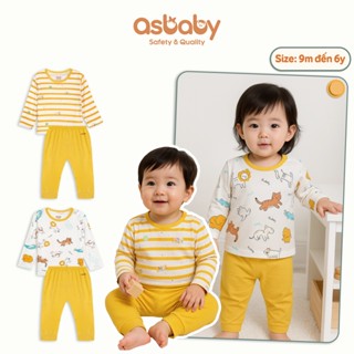 Bộ dài tay trẻ em Asbaby Zooland, chất Petit Cotton Rayon mềm mát,bé trai, bé gái 9 tháng đến 6 tuổi