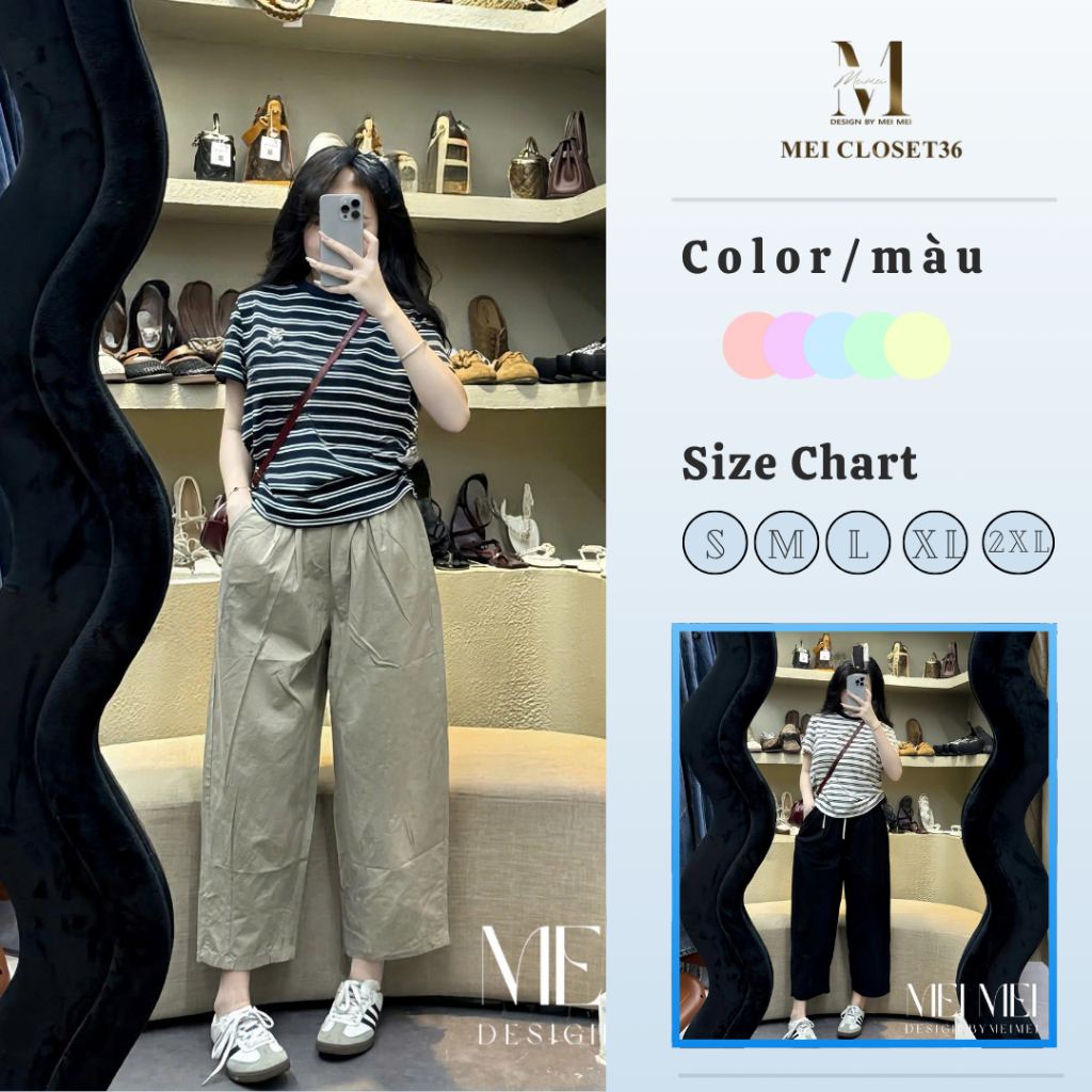 Set Đồ Nữ Hottrend MeiMei Áo Thun Sọc Ngang Mix Quần Ống Rộng Form Suông Đơn Giản ST20180 Ver5