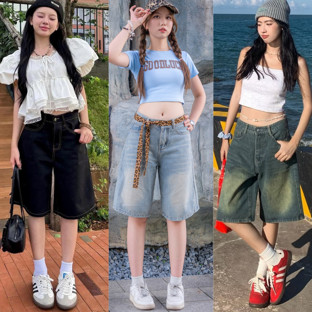 Quần Short Jeans lửng MIAA wash cạp thấp ống rộng form unisex nam nữ, Quần đùi bò nữ đủ size nhiều màu | BigBuy360 - bigbuy360.vn