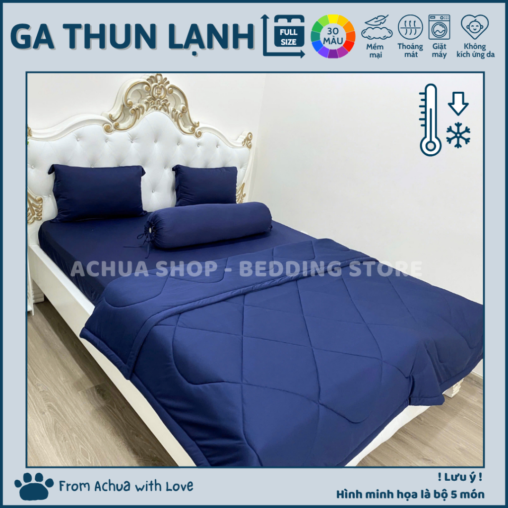 XANH ĐEN | Ga Hè Thun Lạnh GA LẺ Bộ 3 Món-4 Món-5 Món kèm mền ACHUASHOP Ga Trải Giường Ga Nệm 186
