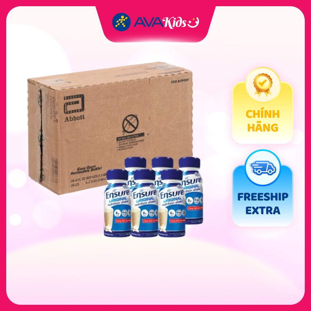 Thùng 24 chai sữa bột người lớn pha sẵn Ensure Original hương vani 237 ml