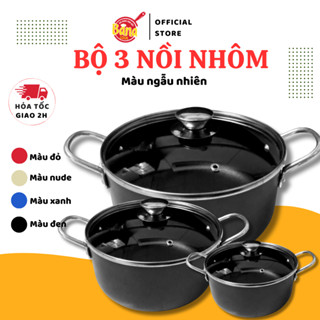   Màu ngẫu nhiên  BỘ NỒI NHÔM CHỐNG DÍNH BANACOOK 18,22,26 cm 