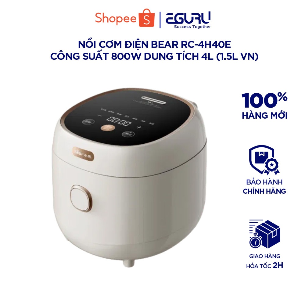 Nồi Cơm Điện 1.5L Bear RC-4H40E | 800W - Chống Dính 5 Lớp - 6 Chế Độ Nấu | BH Chính Hãng 18 Tháng