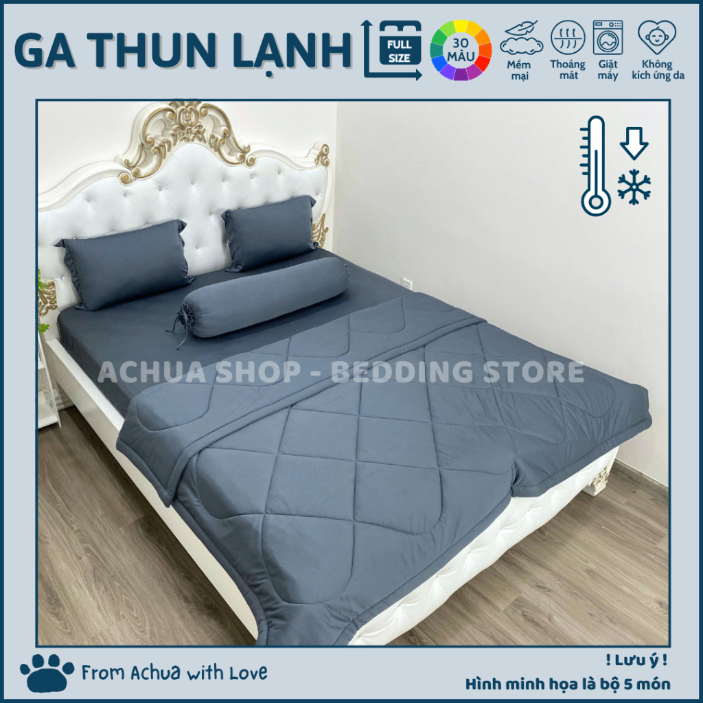 2H XÁM ĐẬM | Ga Hè Thun Lạnh ACHUASHOP GA LẺ Bộ 3 Món-4 Món-5 Món kèm mền Ga Trải Giường Ga Nệm 186