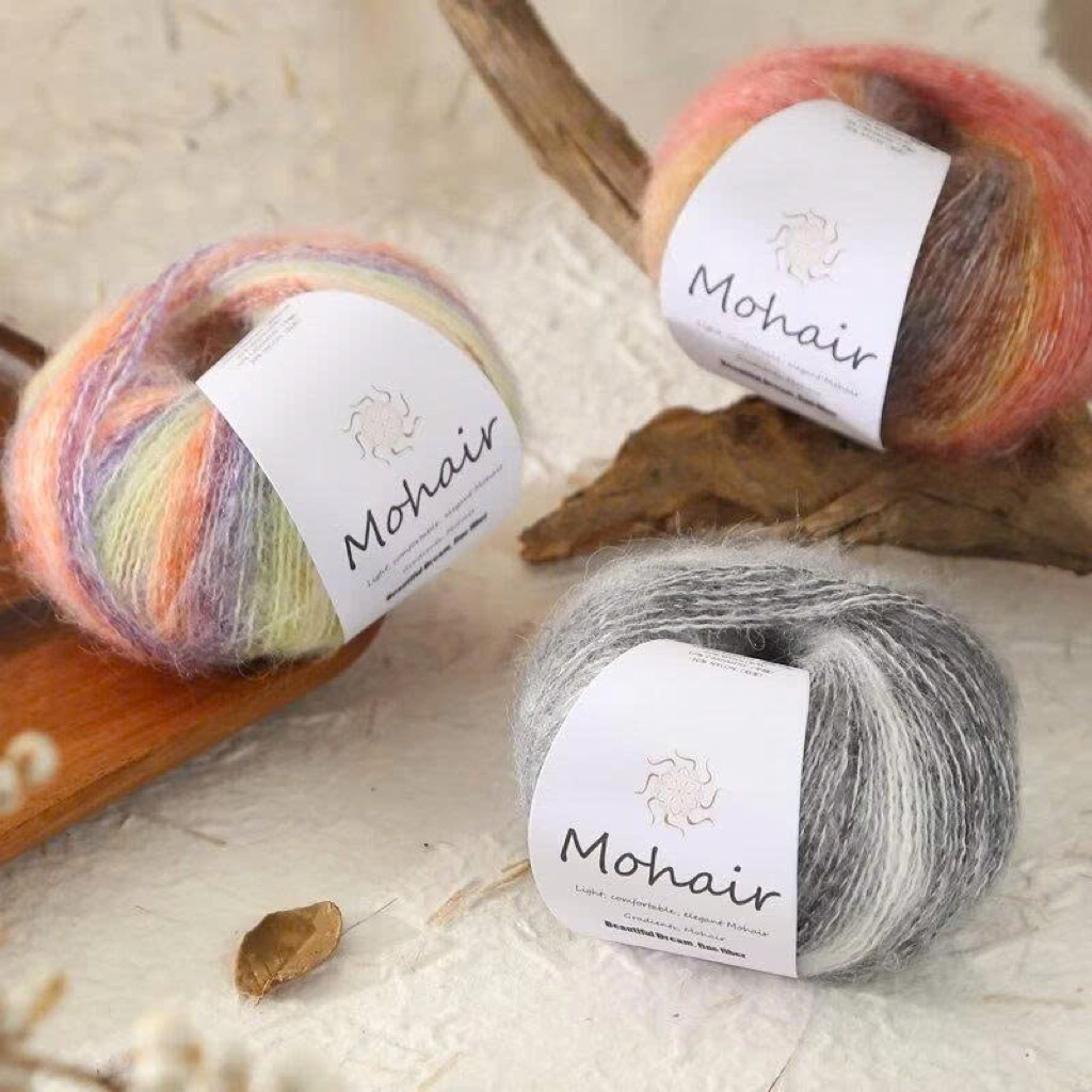 Len mohair gradient cuộn 25gr, dùng móc áo, cột tóc, khăn