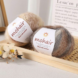 Len mohair gradient cuộn 25gr, dùng móc áo, cột tóc, khăn