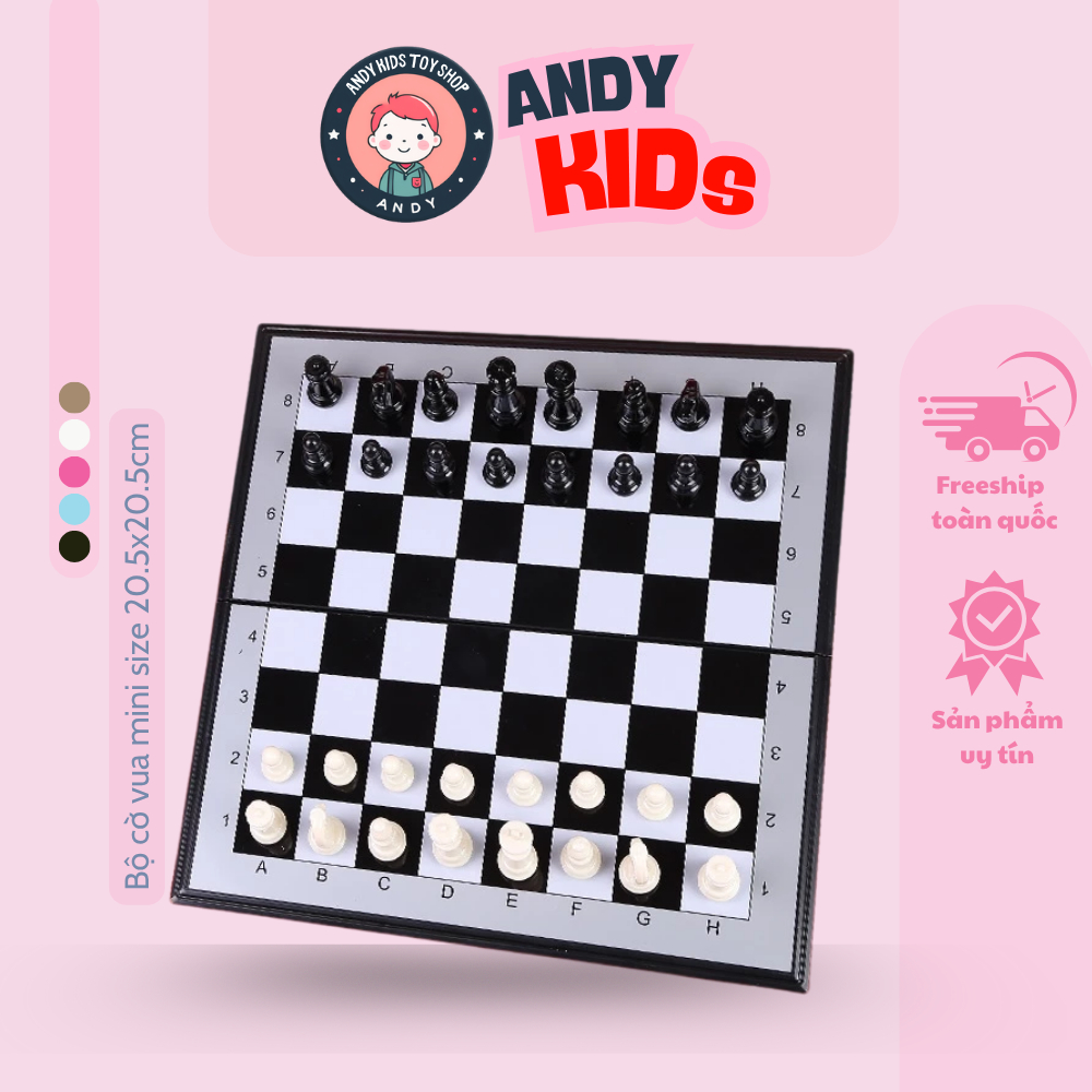 Bàn cờ nam châm mini ANDY KIDS bộ cờ vu gập gọn siêu tiện lợi bám chắc chess tiêu chuẩn cờ quốc tế
