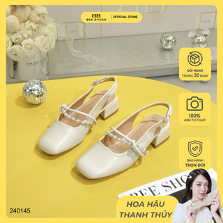  Giày mary jane nữ BEE SHOES mũi tròn quai ngọc gót 4cm - 240145 