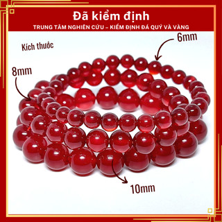  KIỂM ĐỊNH Vòng tay đá Mã Não Thạch Anh đỏ tự nhiên vòng đá phong thủy mệnh Hỏa Thổ - 6,8,10ly 