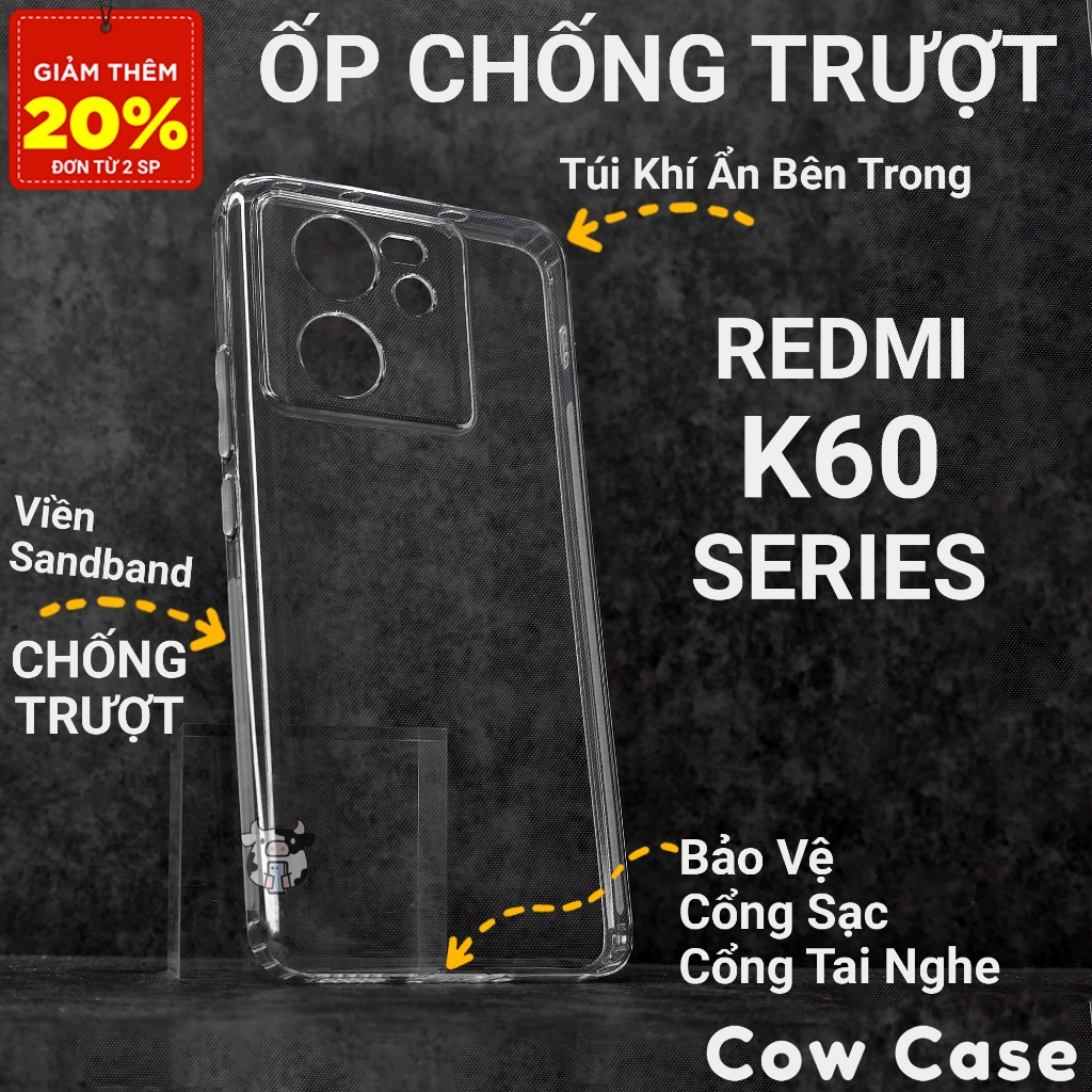 Ốp lưng Redmi K60, K60 Ultra, K60 Pro 5G Cowcase chống trơn trượt | Ốp điện thoại Xiaomi dẻo bảo vệ 