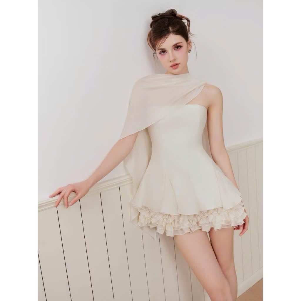 Váy cup bèo tầng kèm áo choàng tơ tiểu thư - EVA dress | BigBuy360 - bigbuy360.vn