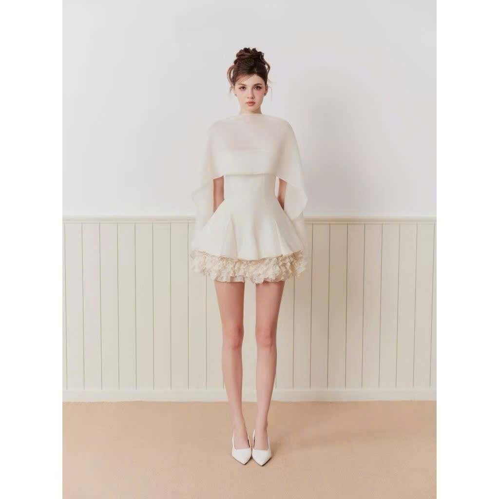 Váy cup bèo tầng kèm áo choàng tơ tiểu thư - EVA dress | BigBuy360 - bigbuy360.vn