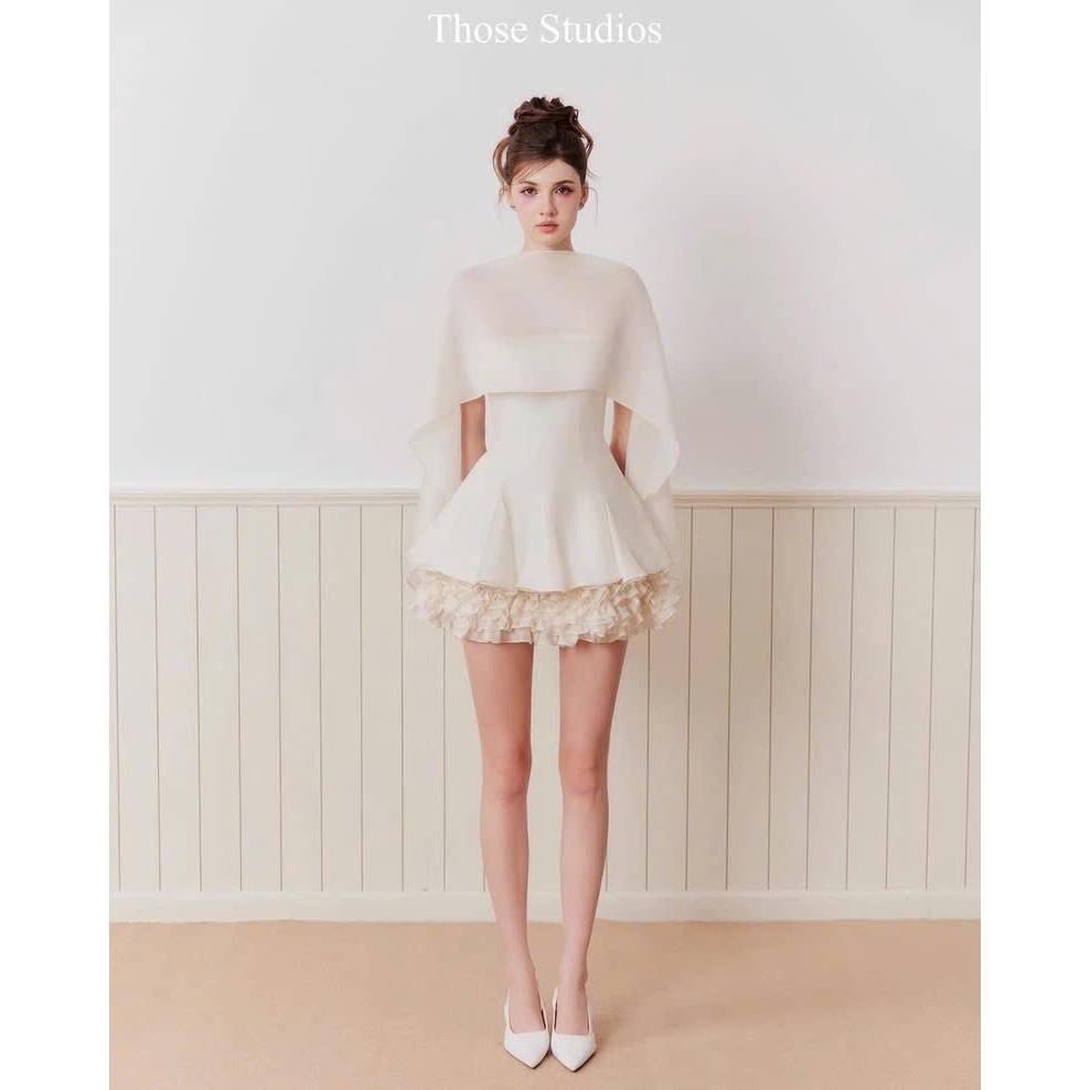 Váy cup bèo tầng kèm áo choàng tơ tiểu thư - EVA dress | BigBuy360 - bigbuy360.vn
