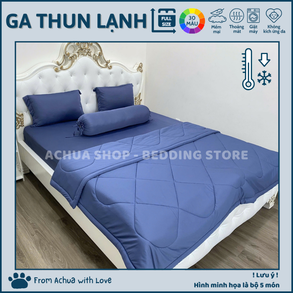 XÁM XANH | Ga Hè Thun Lạnh Silk ACHUASHOP GA LẺ Bộ 3 Món-4 Món-5 Món kèm mền Ga Trải Giường Ga Nệm 1