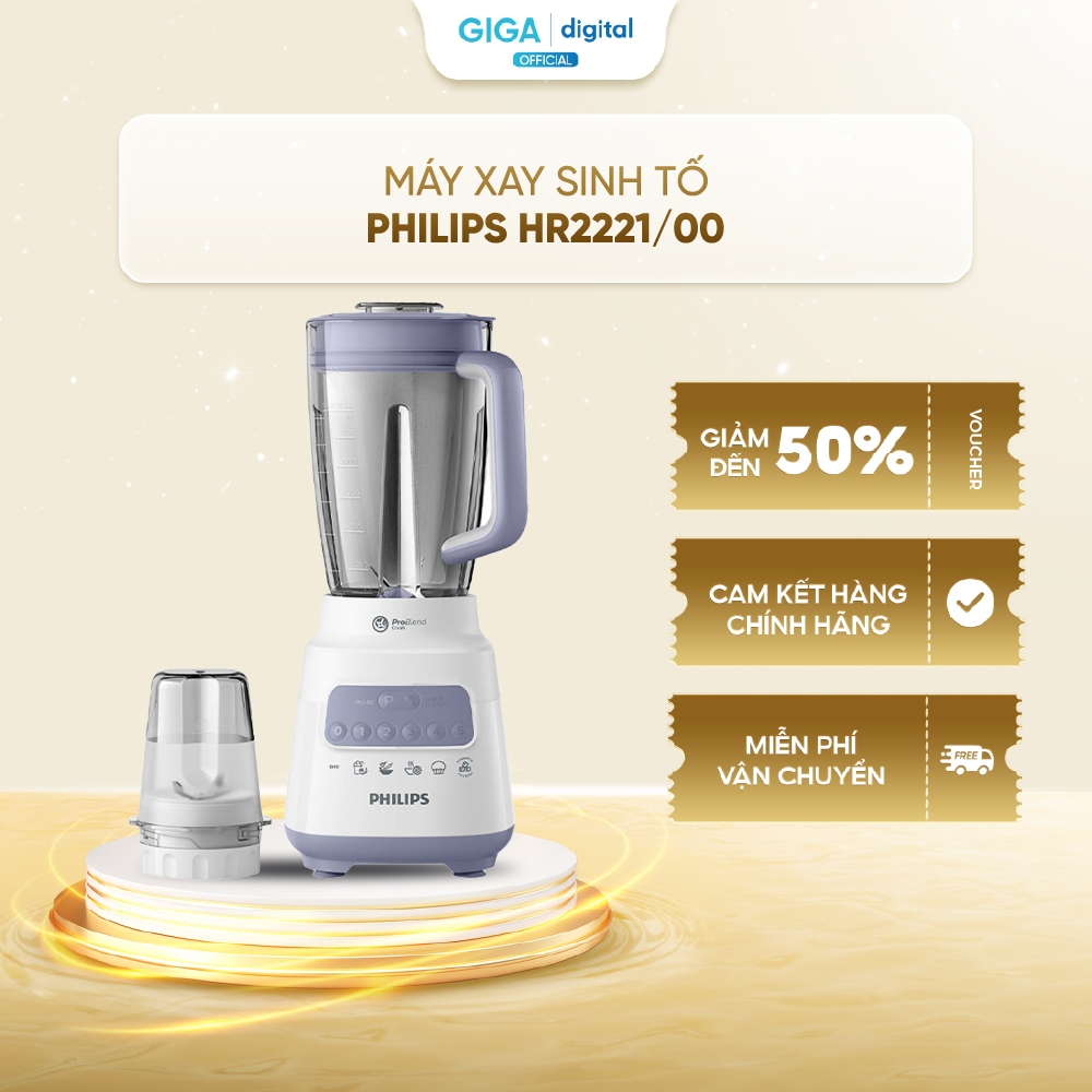 Máy xay sinh tố Philips HR2221/00 - 700W - 5 tốc độ xay và 1 số nhồi - Nghiền đá nhanh