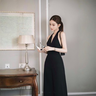 [E.S.T] Set Jumpsuit Nữ Cổ Yếm Dáng Dài Hở Lưng Tôn Dáng Quyến Rũ | SE24-011