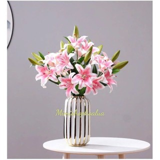 Cành Hoa Ly giả - Cành 3 bông 2 nụ dài 80 cm, cắm hoa để bàn trang trí nhà cửa nội thất.