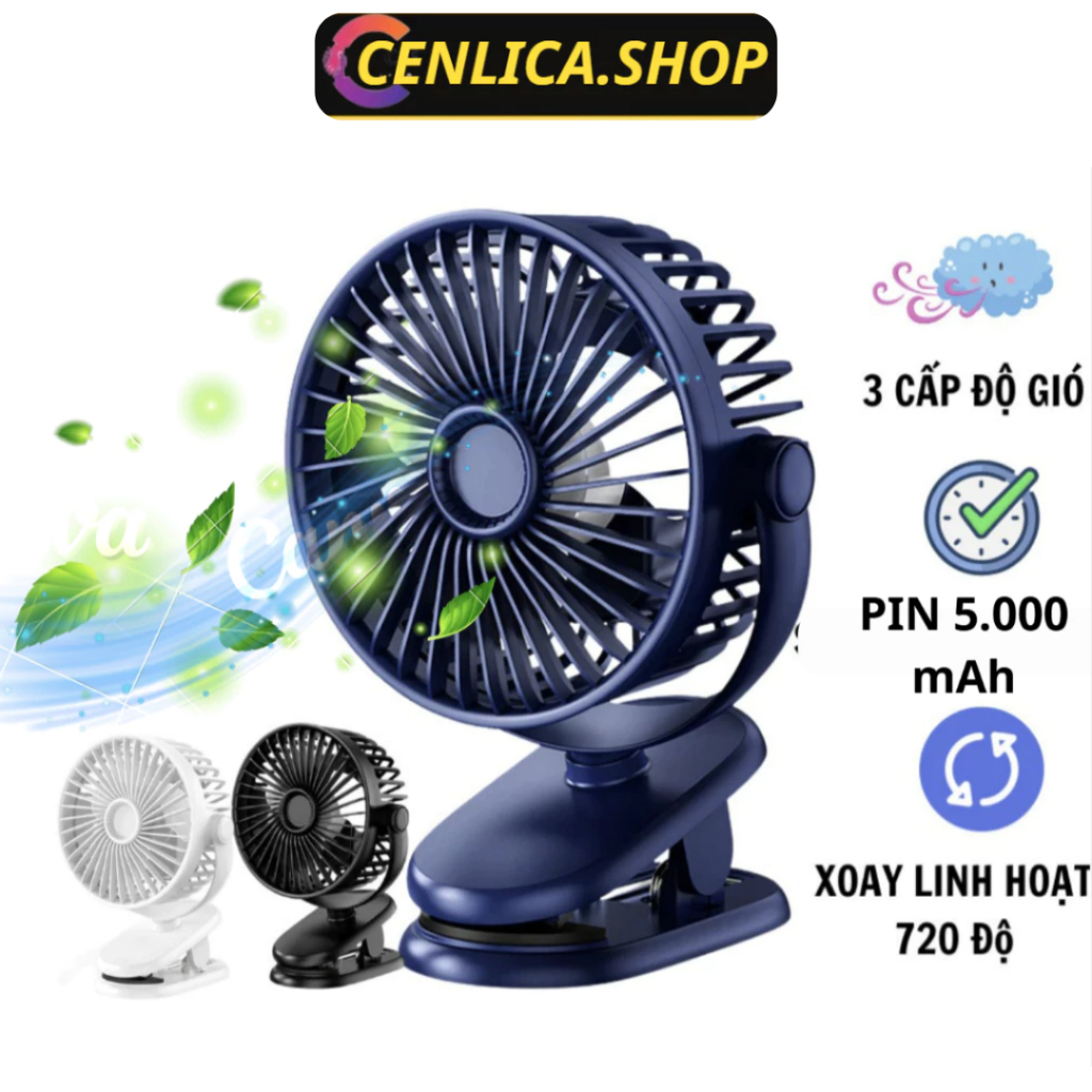 Quạt Sạc Mini Để Bàn GF10 CENLICA Đa Năng,Kẹp Xoay 720 Độ Chạy Cực Êm Dùng Trong Nhiều Giờ Liên Tiếp