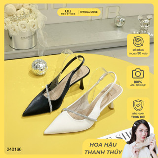 Giày cao gót nữ BEE SHOES mũi nhọn đính quai đá chéo gót 8cm - 240166 ( form 1.5)