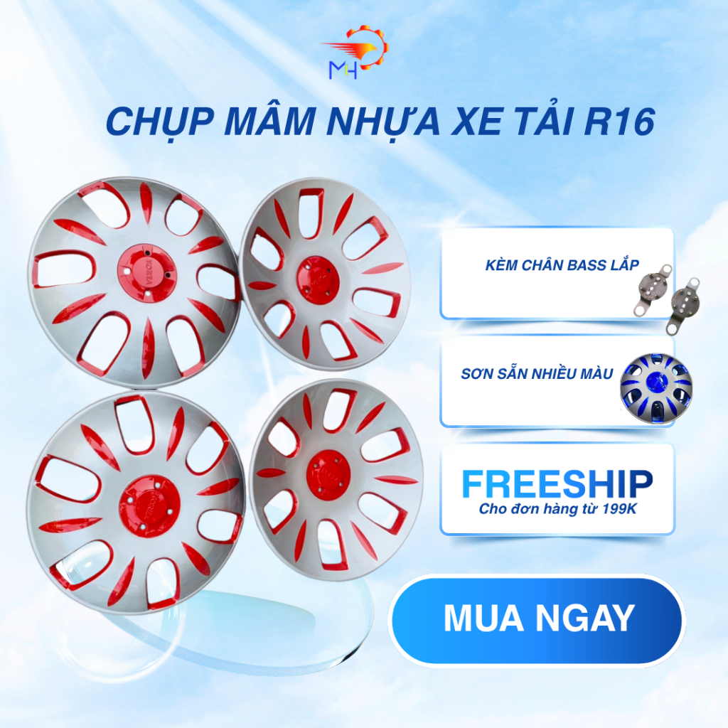 Chụp mâm nhựa r16- 6 lô dành cho xe tải lốp r16 sơn sẵn nhiều màu kèm bass