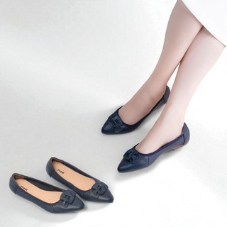 Giày Búp Bê Nữ Mũi Nhọn Da Thật Nơ Xếp Pixie P126